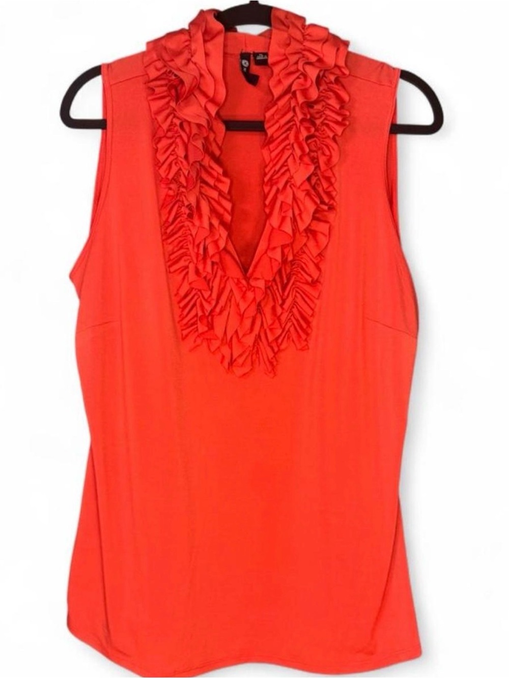 Milano Sleeveless Ruffle V-Neck Camisole - Coral Red